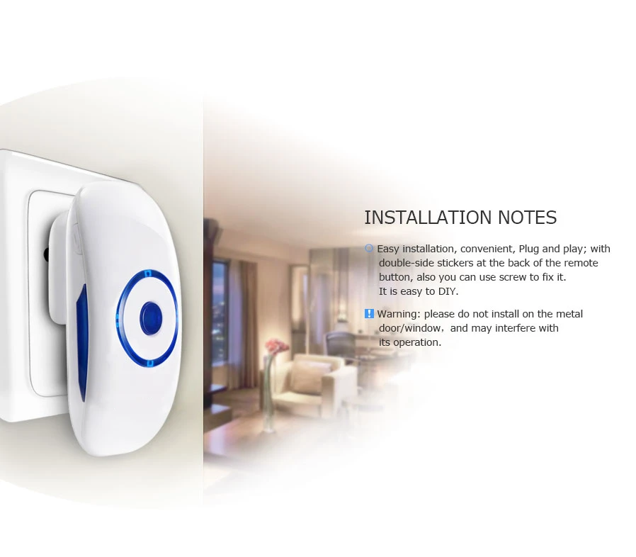 2021 New Design Wireless Motion Detector Door Bell System Power Source Plug and Battery Apartment Alarm System