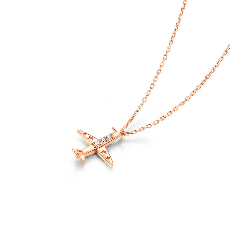 Jewels Obsession Airplane Necklace 14K Rose Gold-plated 925 Silver Airplane Pendant with 18 Necklace