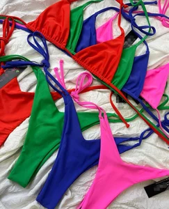 TUEE Women's Two Piece Beach Fashion Swimsuit Solid Color Sexy Low Waist Brazilian Bottom Bikini Set Custom Color