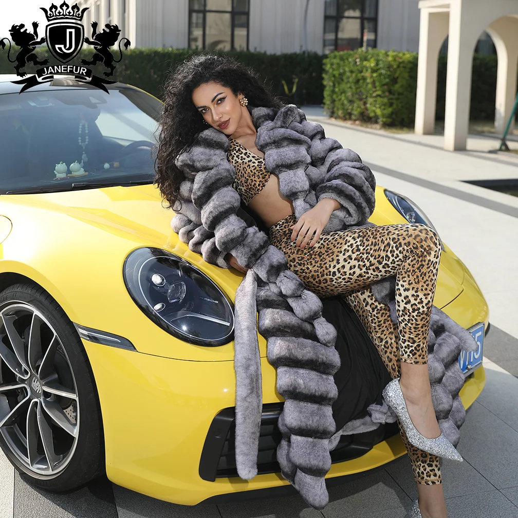 Janefur Ladies High Quality Notched Lapel Faux Chinchilla Fur