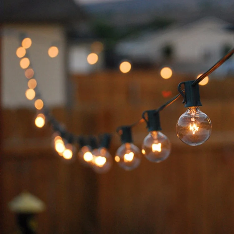 Romasaty G40 Lichterkette 15 M – 52 Klare Kugeln, 5 Watt, E12 Sockel, Schwarz, Für Garten & Terrasse