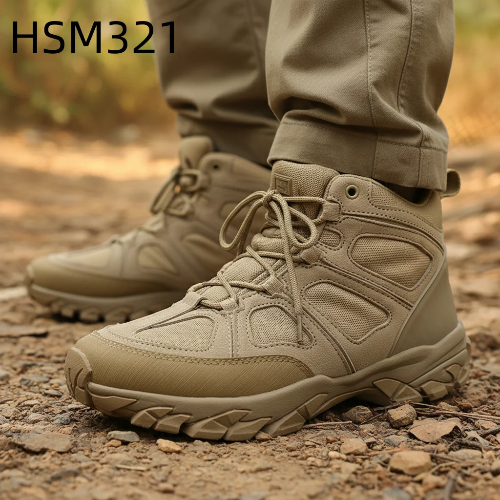 ZYF,Simulation Training 4 Inch Rip Stop Suede Leather TAN Desert Boots Outdoor Gear Crash-proof Toe Marching Boots HSM321