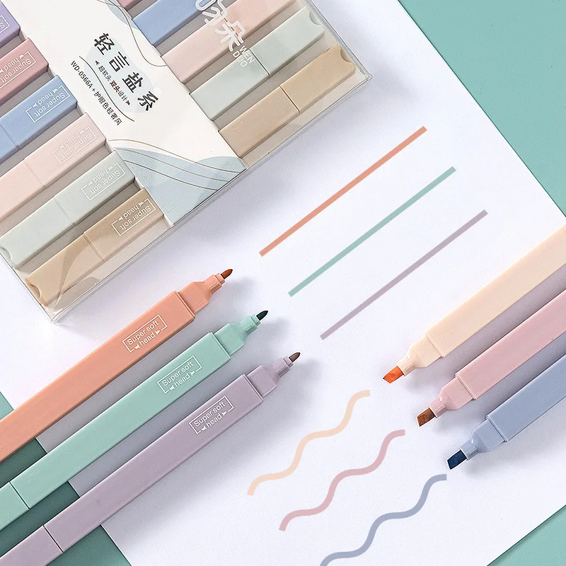 Mini Highlighter Set Macaron 6 Color Light Color Highlighter Student Mark Eye Protection Cute Stationary