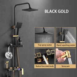 Цвета: черный золотистый интеллигентая (ый) Термостатический смеситель для душа голову все медные можно поднять и понизить кнопочного типа бытовой