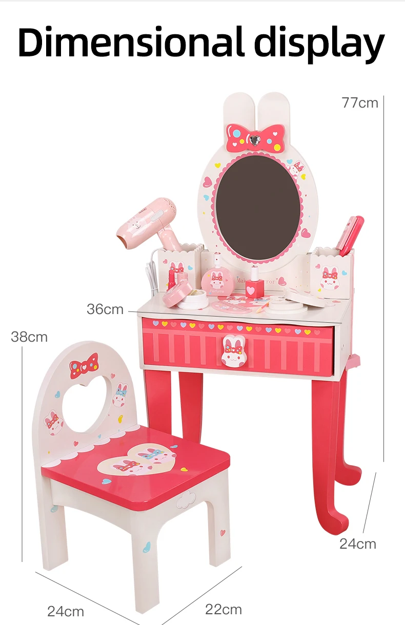 Wooden Rabbit Makeup Table And Chair Set Kids' Vanity Toy With Mirror For Little Girls Buy