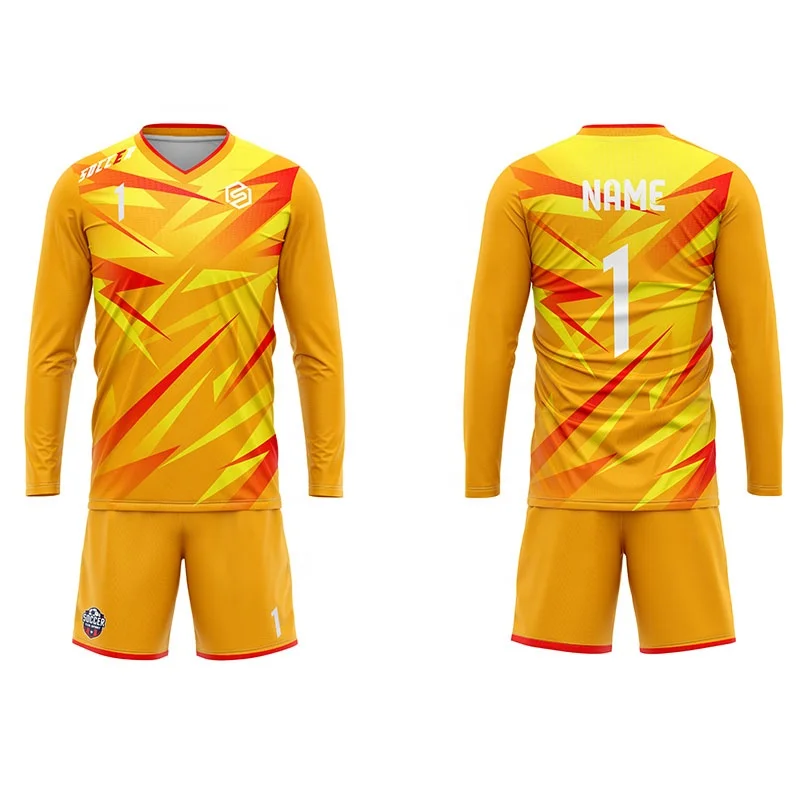 Professional Soccer Goalkeeper Jersey Color Golden Custom With Logo Name  And Number
