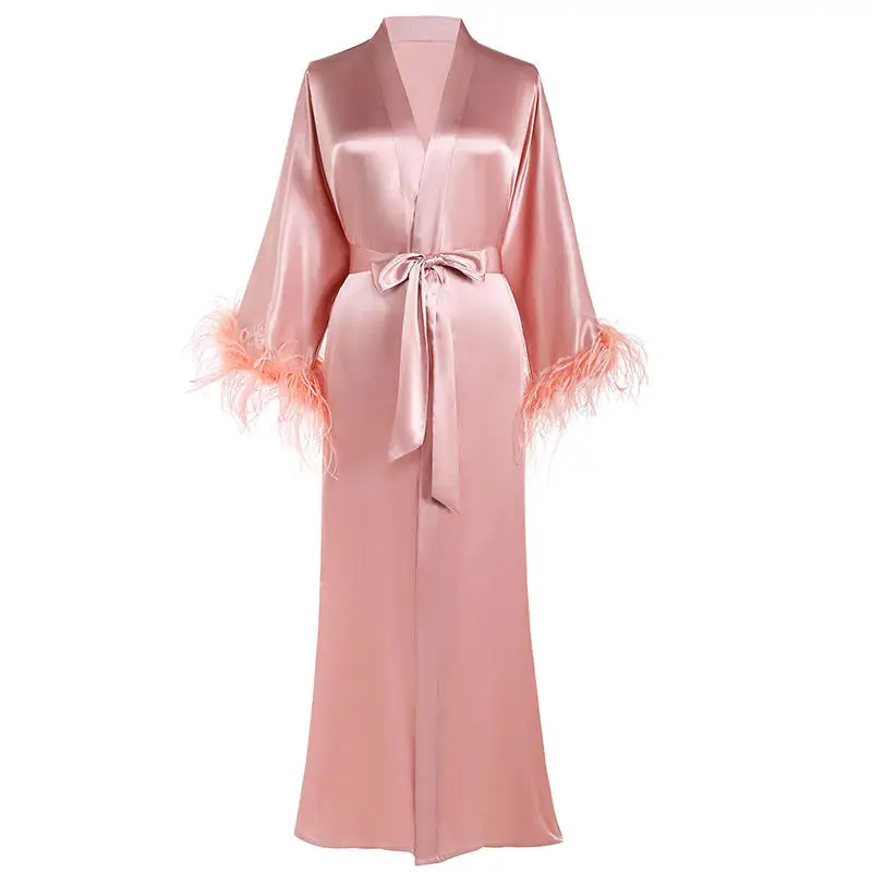 2022 Wholesale New Arrival Satin Kimono Robe Femme Long Bath Robe Women