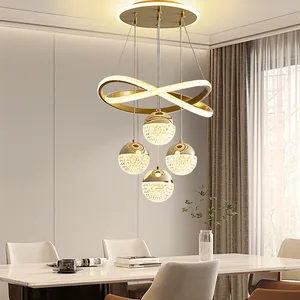 JACKSUN Gold LED 3-Color Dimmable Acrylic Chandeliers with Remote Control Kitchen Island Light Fixtures Adjustable Decor Lamps