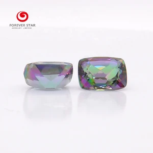 Manufacturer Wholesale Loose Gemstones Colorful Rainbow Cushion Shape Magic Green Color Mystic Quartz Forever Star 2.15ct 9x7mm