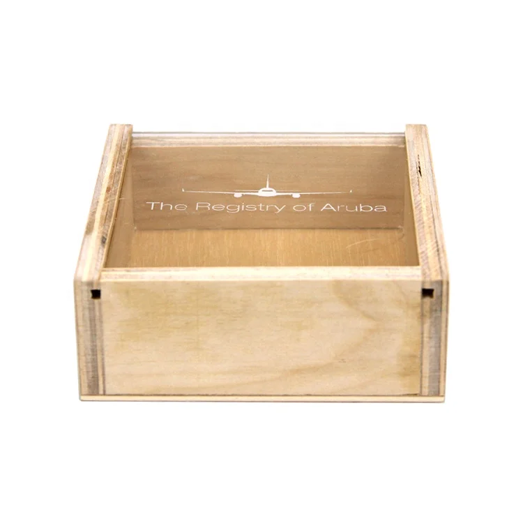 Custom Size Unfinished Small Wooden Storage Box with Sliding Lid for Packaging