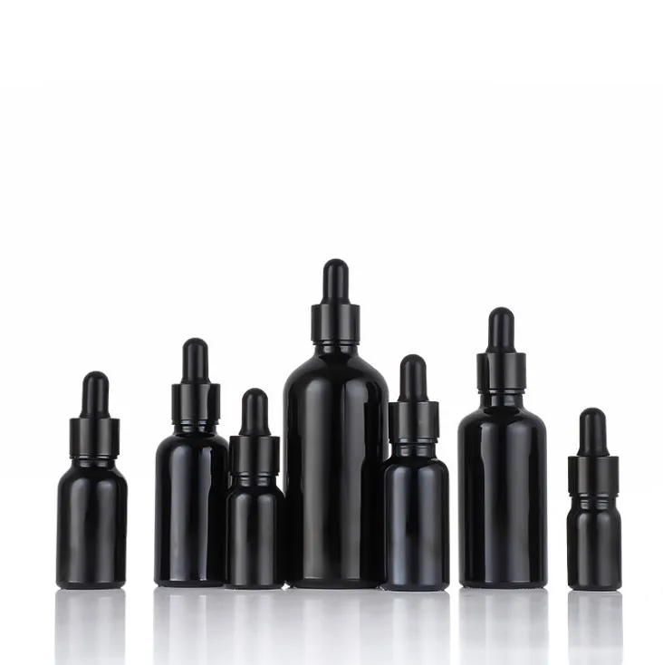 5ml to 100ml Luxury Black Glass Essential Oil Bottles Empty Dropper Serum Essence Bottle with Stylish Design