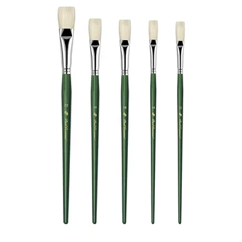 Paul Cezanne OEM factory price green color handle 5pcs paint brush set bristles wooden handle white bristle paint brush