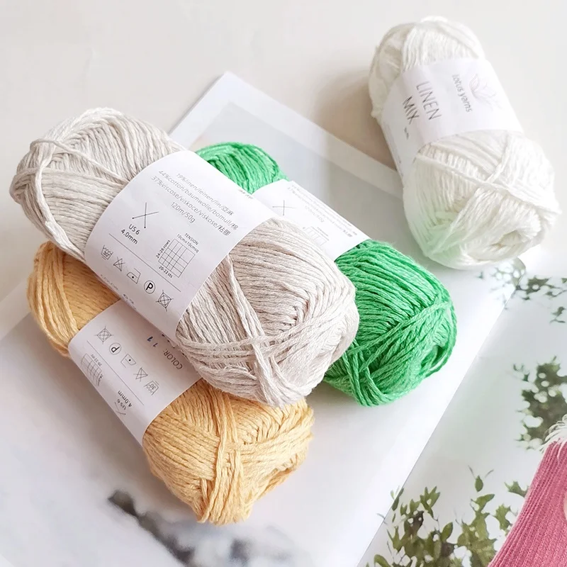 Linen Mix Lotus Yarns Wholesale 120m/50g Linen Cotton Natural Fiber Blended Hand Knitting Yarn for Summer Knitting Top