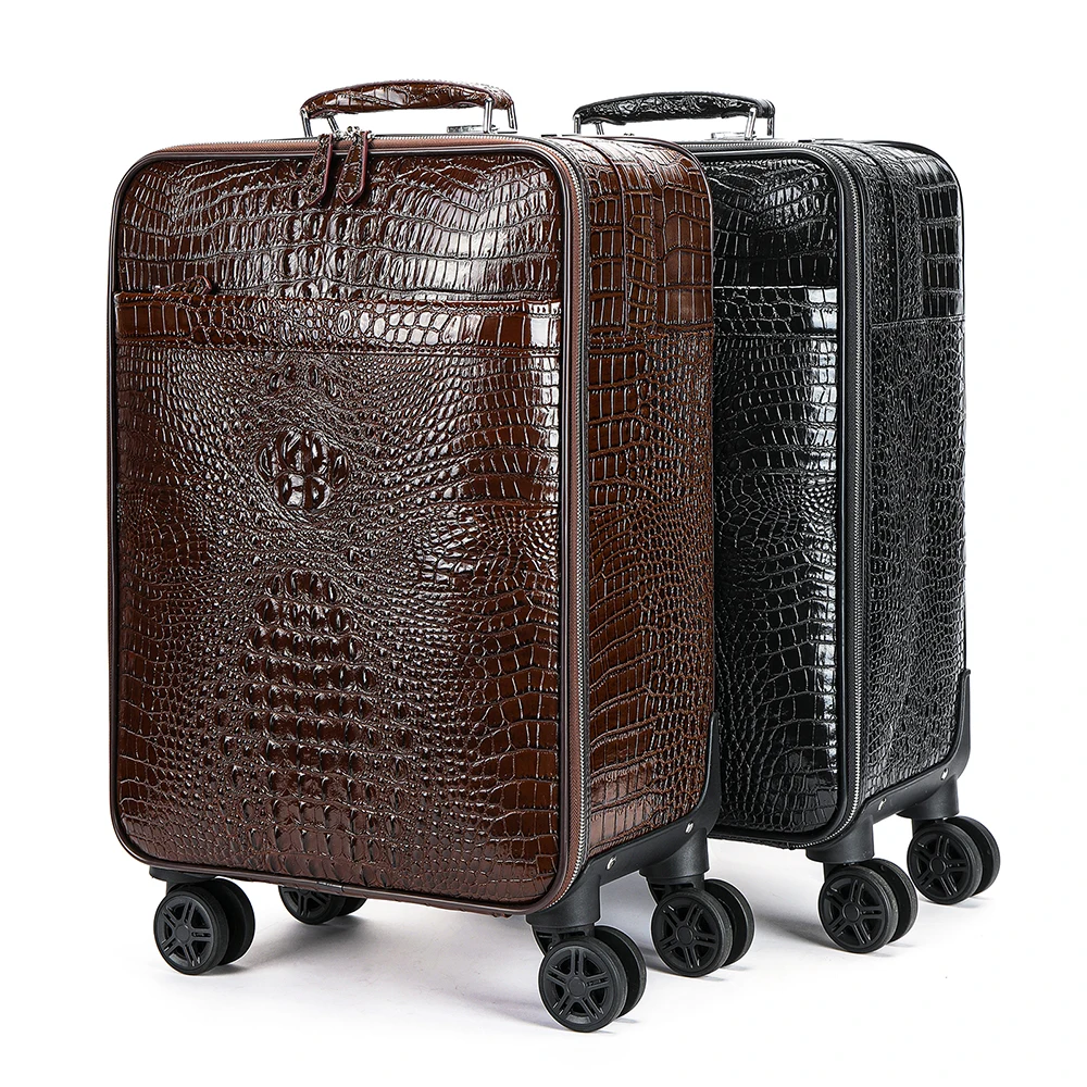 MARRANT Men Business Crocodile Luggage 20 Inch Suitcase Carry on Luggage  Aluminum Suitcase Trolley Leather Suitcase Luggage