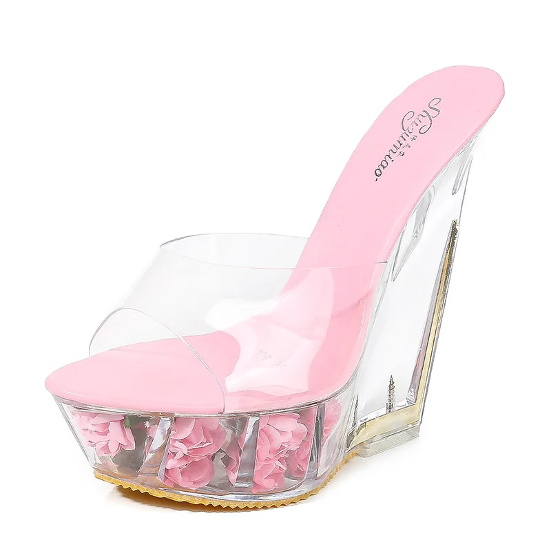 Sexy Summer Woman Sandals Crystal High Heeled Ladies Wedges Slippers ...