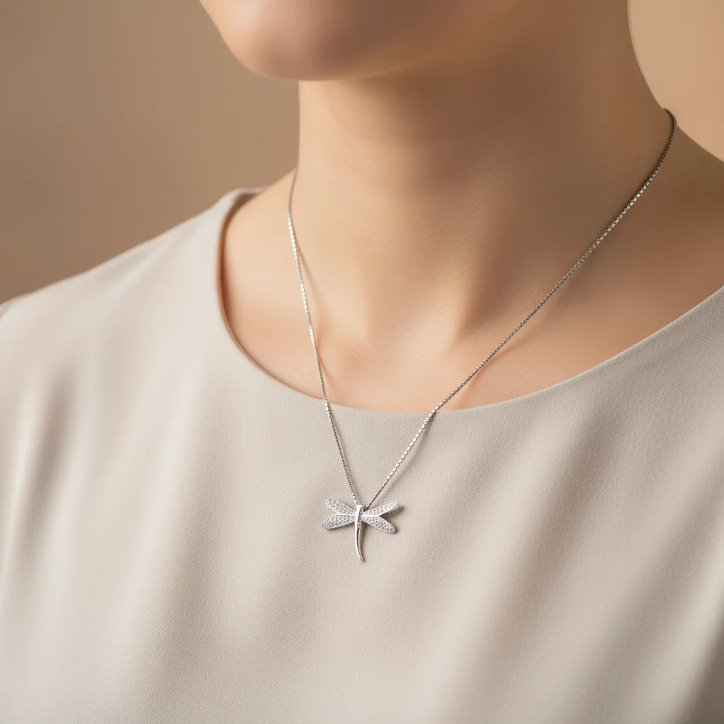 Elegant 925 Silver Dragonfly Pendant Necklace