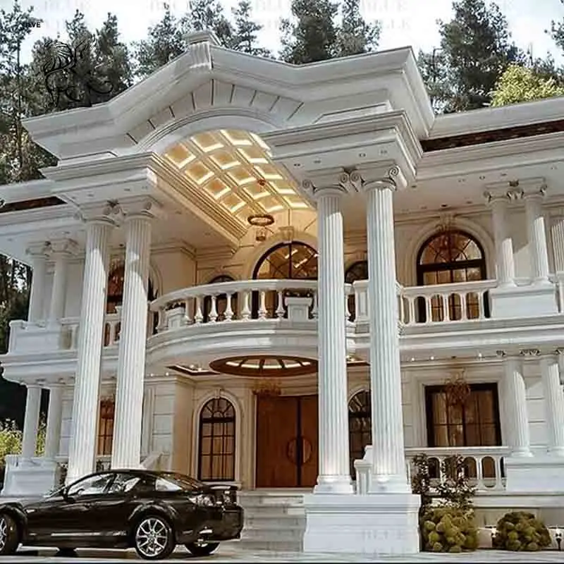 BLVE Luxury Villa Project 3D Design Round White Stone Roman Marble Corinthian Column Decorative Pillars for Sale
