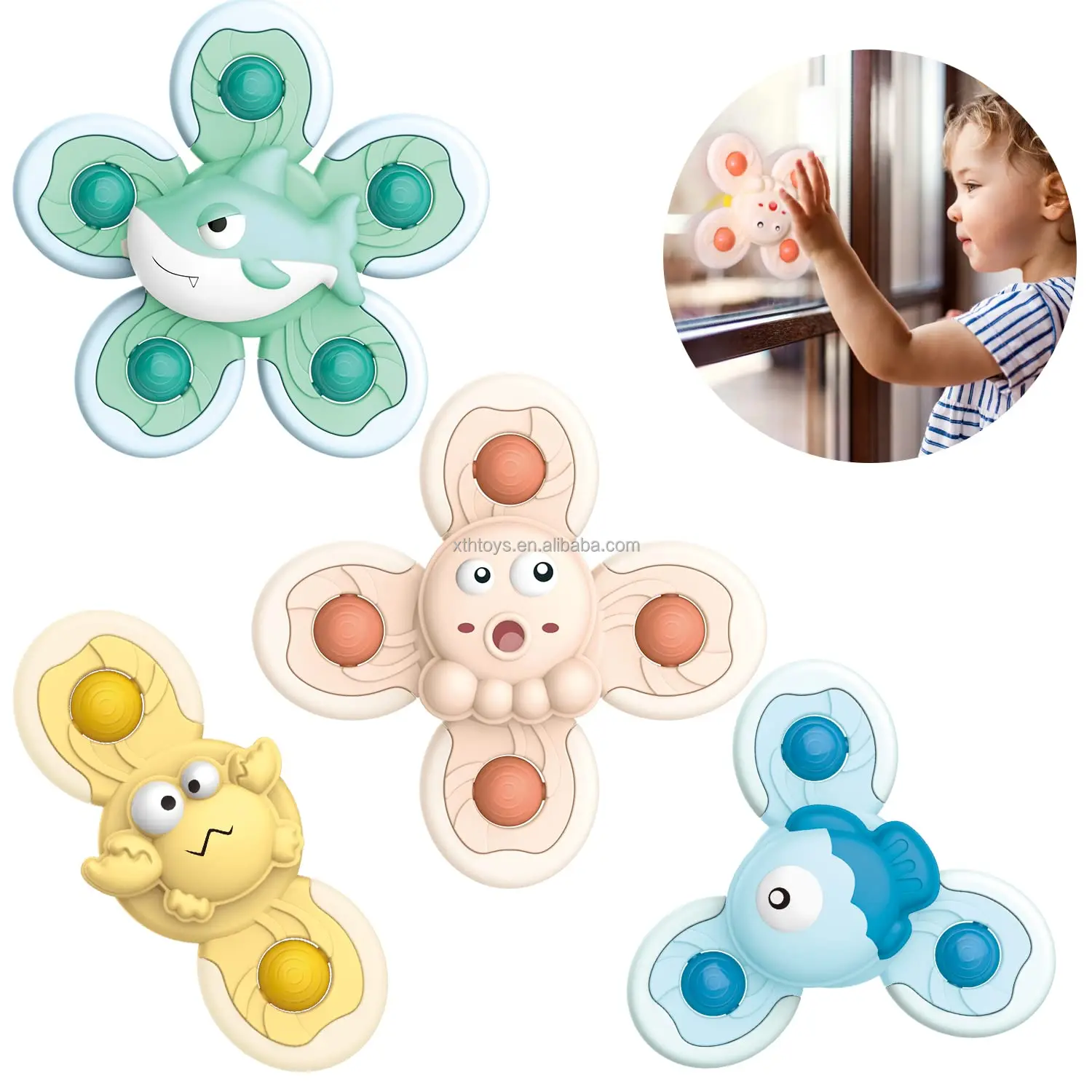 2023 Trend Toys 4pcs Baby Spinning Top Sucker Bebe Juguetes 0 12 24