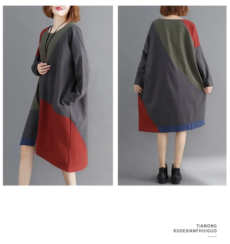 LW-020-9125 в этническом стиле цветов, свитер с длинными рукавами в винтажном стиле; Платье в стиле пэчворк платья для женщин