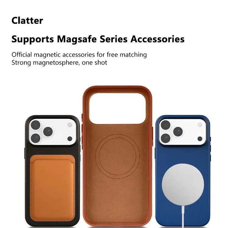 product premium top grain brown genuine leather slim luxury phone case for iphone 17 pro max compatible magnetic ring slim fit cover-5
