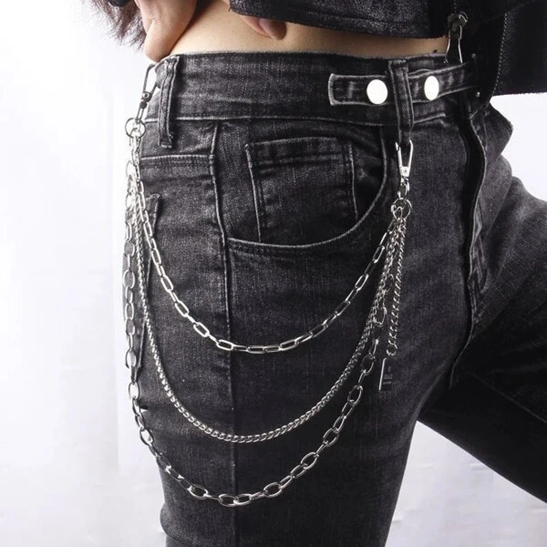Men`s Punk Style Gothic Jeans With A Chain