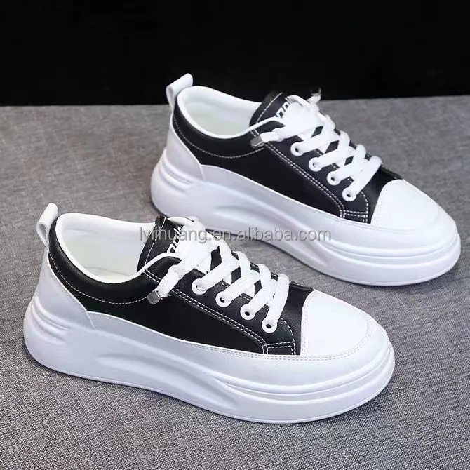 New White Shoes Microfiber Leather Thick Sole Heightening Sneakers ...