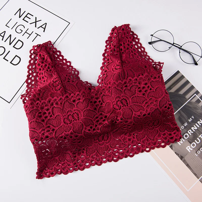 New Design Deep V Free Size Padded Full Lace Bralette Crop Top Encaje