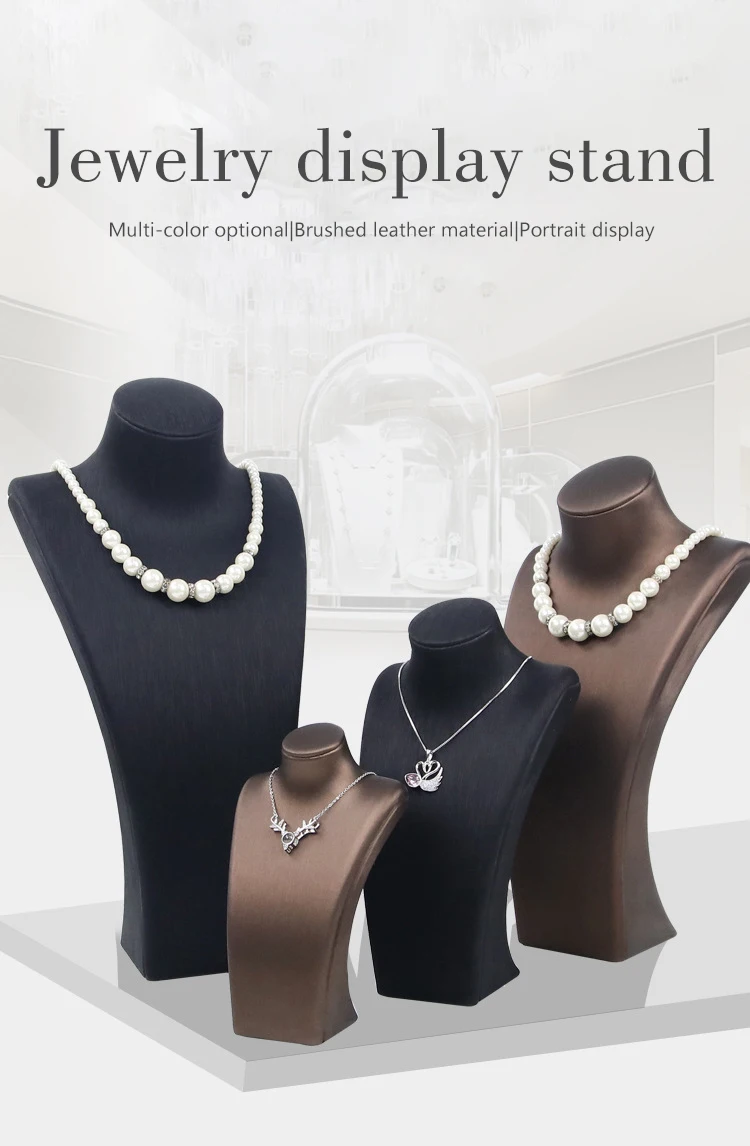 New Luxury Wooden Leather Grey Silver Brushed Necklace Bust Display Necklace Jewelry Stand Buy