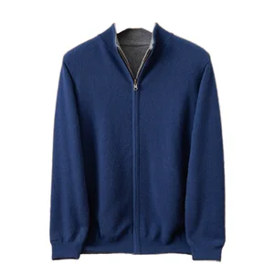 Custom Men's Long Sleeve Cashmere Knitted Anti-Pilling Breathable Wool Liner Winter Cardigan Sweater Zipper Closure ODM Supply