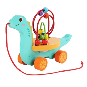 2026 New Arrivals Factory Direct Sale Colorful Dinosaur Bead Early Educational Wood Pull Montessori Toys for Kids Boys Girls