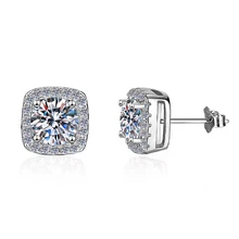 Fine Jewel Ladies Women's Diamond Geometric square Fashion sterling silver s925 jewelry gift VVs1 Moissanite Stud earrings