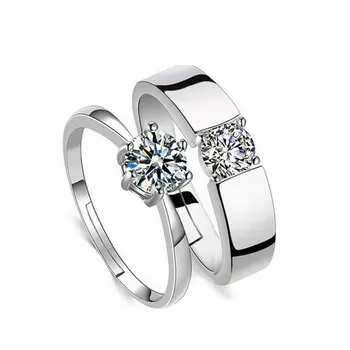 Original Design 925 Sterling Silver Couple Ring With Zircon Ring Prong Setting