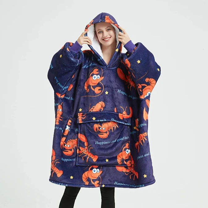 2023 New High Quality Winter Polyester Customized Wearable Blanket Plush Oversized Fleece Hooded Blanket Hoodie For Adult Kid