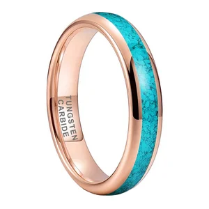 Coolstyle Jewelry 4mm Rose Gold Tungsten Ring for Women Men Crushed Turquoise Inlay Fashion Jewelry Engagement Wedding Band