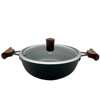 Deep round Cast Iron Casserole Cookware with Nonstick Coating and Tempered Glass Lid