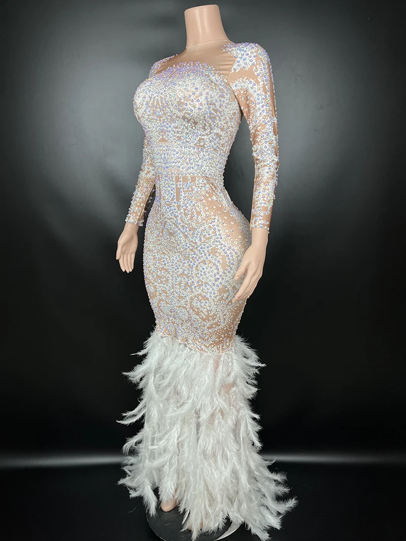 Novance Y1001-C Christmas Dress up Clothes 2023 White Feather Evening Wear  Fabric Long Gown Evening Dress Elegant Sexy for Party