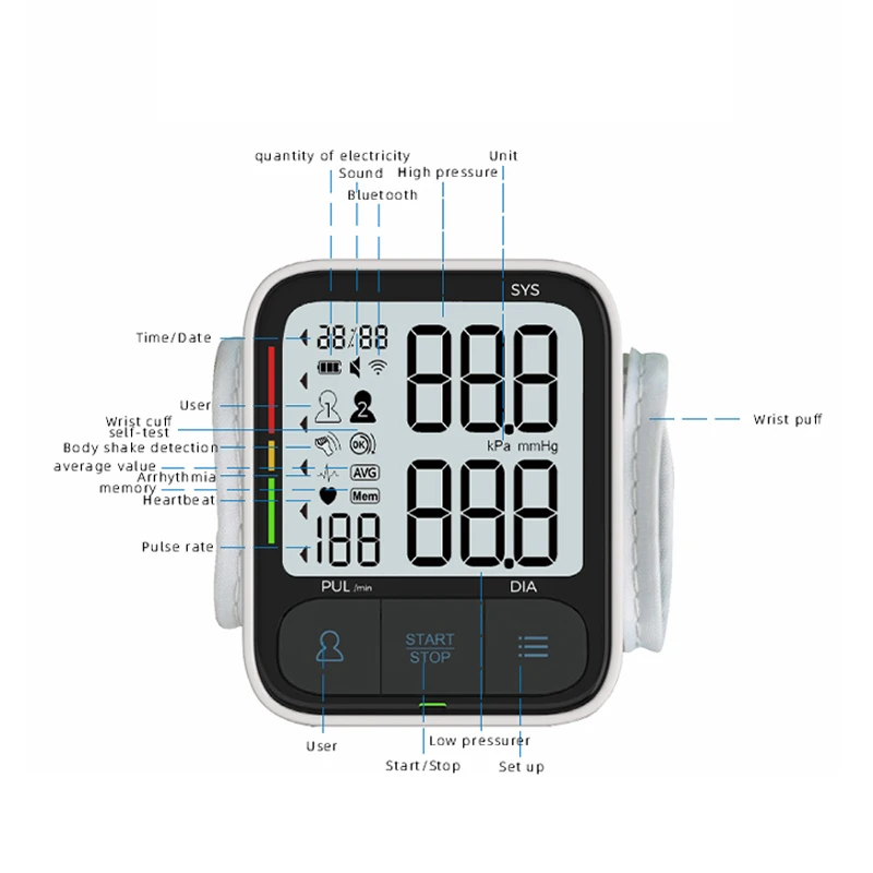 Factory Price Digital Bp Machine Meter Wrist Type Digital Smart Automatic Wrist Blood Pressure Monitor