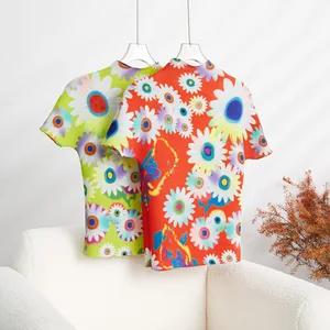 Miyake Latest Fashion Blouse Design Printed Polka Dot Short-sleeved Top Women's Casual Pleated Elastic T-shirt