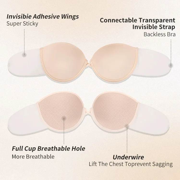 Plunge Deep V Sdie Tape Sticky Padded Push up Invisible Push up Adhesive  Strapless Bra for Backless Dress