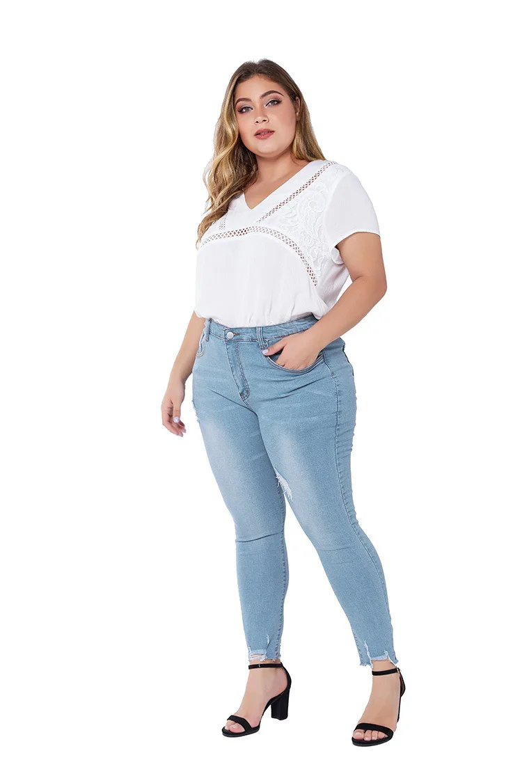 Spandex Female 4xl Pants Denim Elastic 