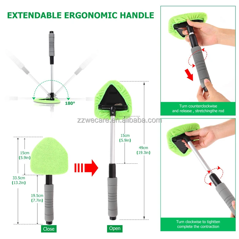 Extendable Handle Washable Reusable Cloth Microfiber Car Window Cleaning Tool Windshield Cleaner Kit
