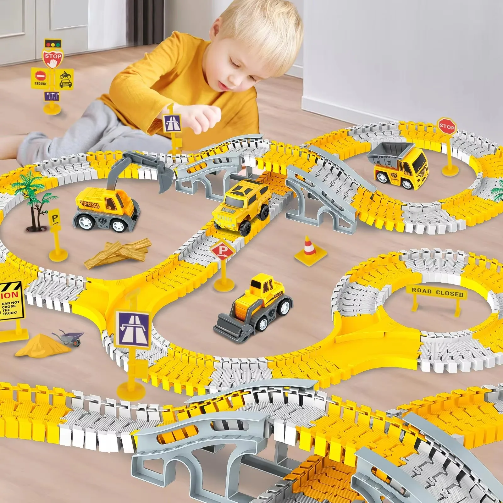 arkidz Car Race Tracks for Kids, Construction Race Tracks Toy, Engineering Road Tracks for Boys and Girls (255 Pcs Set)