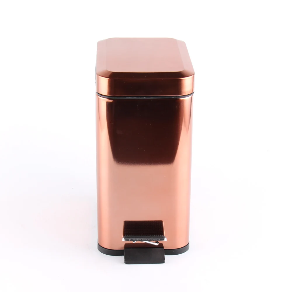 Chrome/Golden/Copper Square Trash Can/Pedal Bin with Plastic Inner Bucket