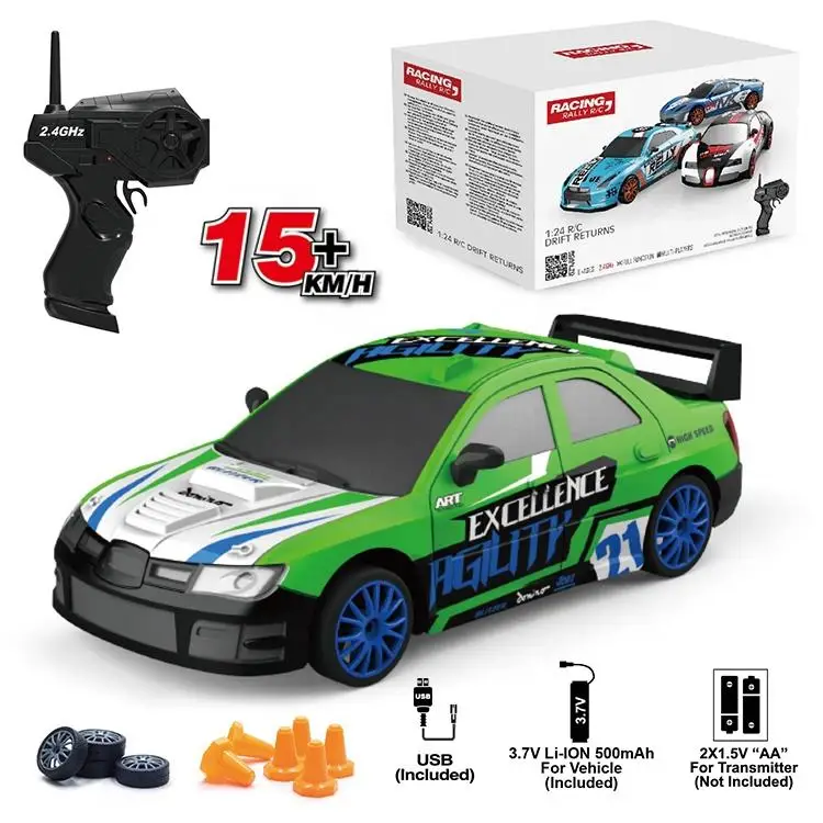 1/24 2.4G 4Ch Remote Control Toy Race Car 4WD Wheel Drift RC Vehicle with USB Cable Charger