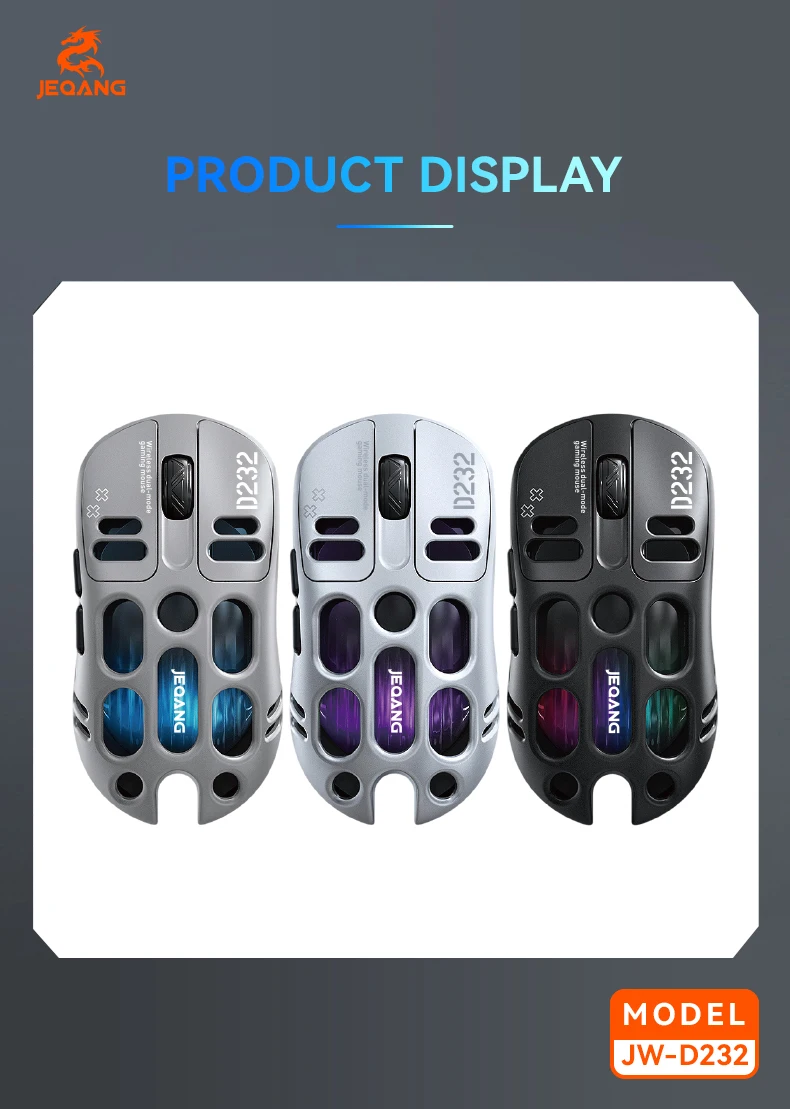 Jeqang JW-D232 RGB 2.4G BT Dual-Mode 6D Ergonomic Gaming Mouse Magnesium Alloy Hollow Design Optical Tracking Backlit