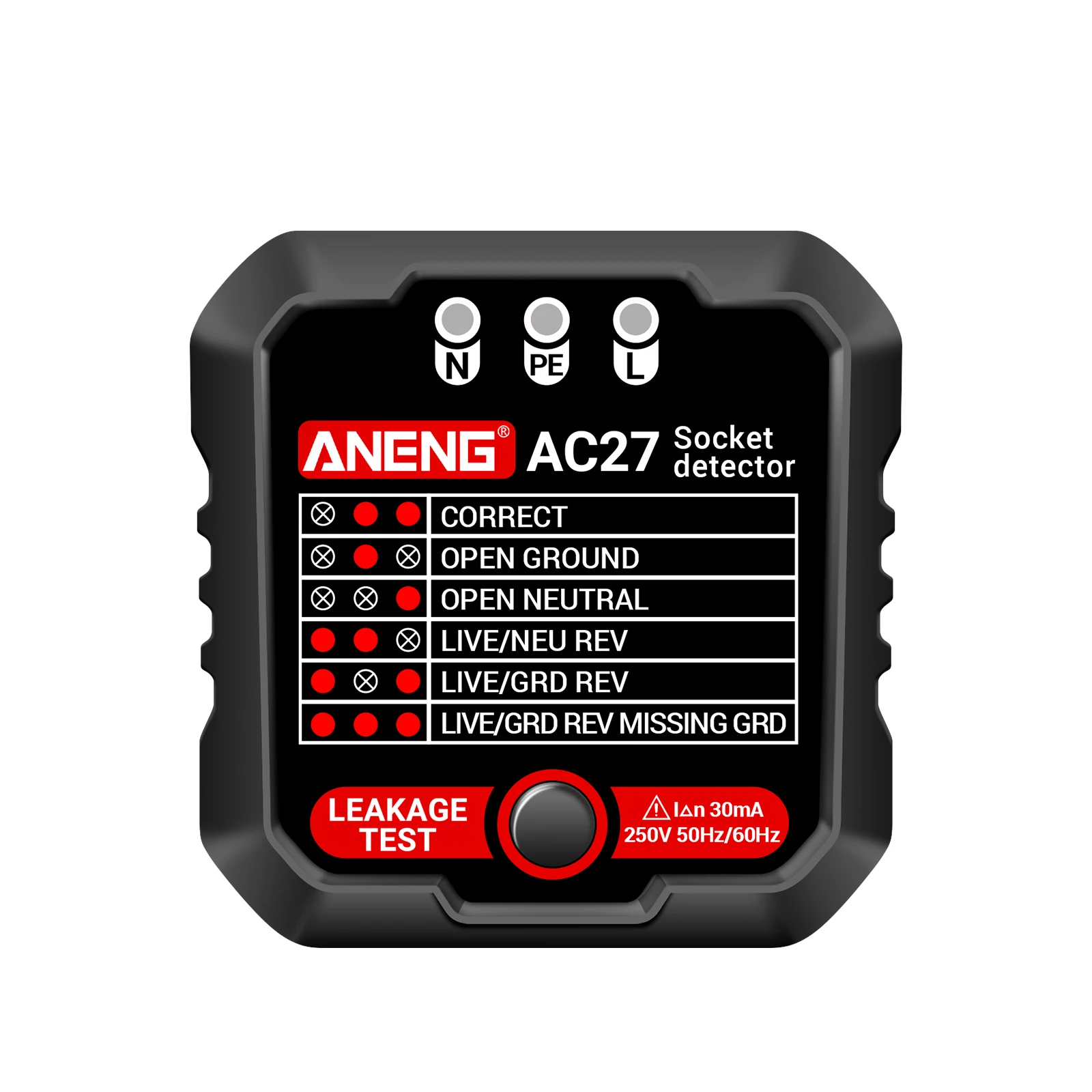 ANENG Outlet Tester 250V Fast Detection Socket Tester Plug Ground Line Automatic Electric Circuit Polarity Voltage Detector