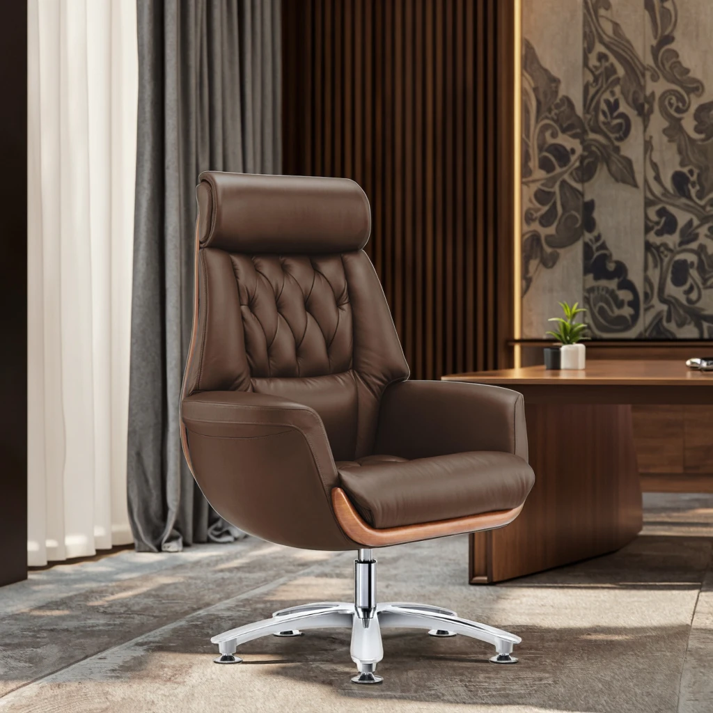 Luxury Modern Leather Executive Office Throne Chair with Adjustable Height Heavy Duty Steel Base Multi-Function Features 5