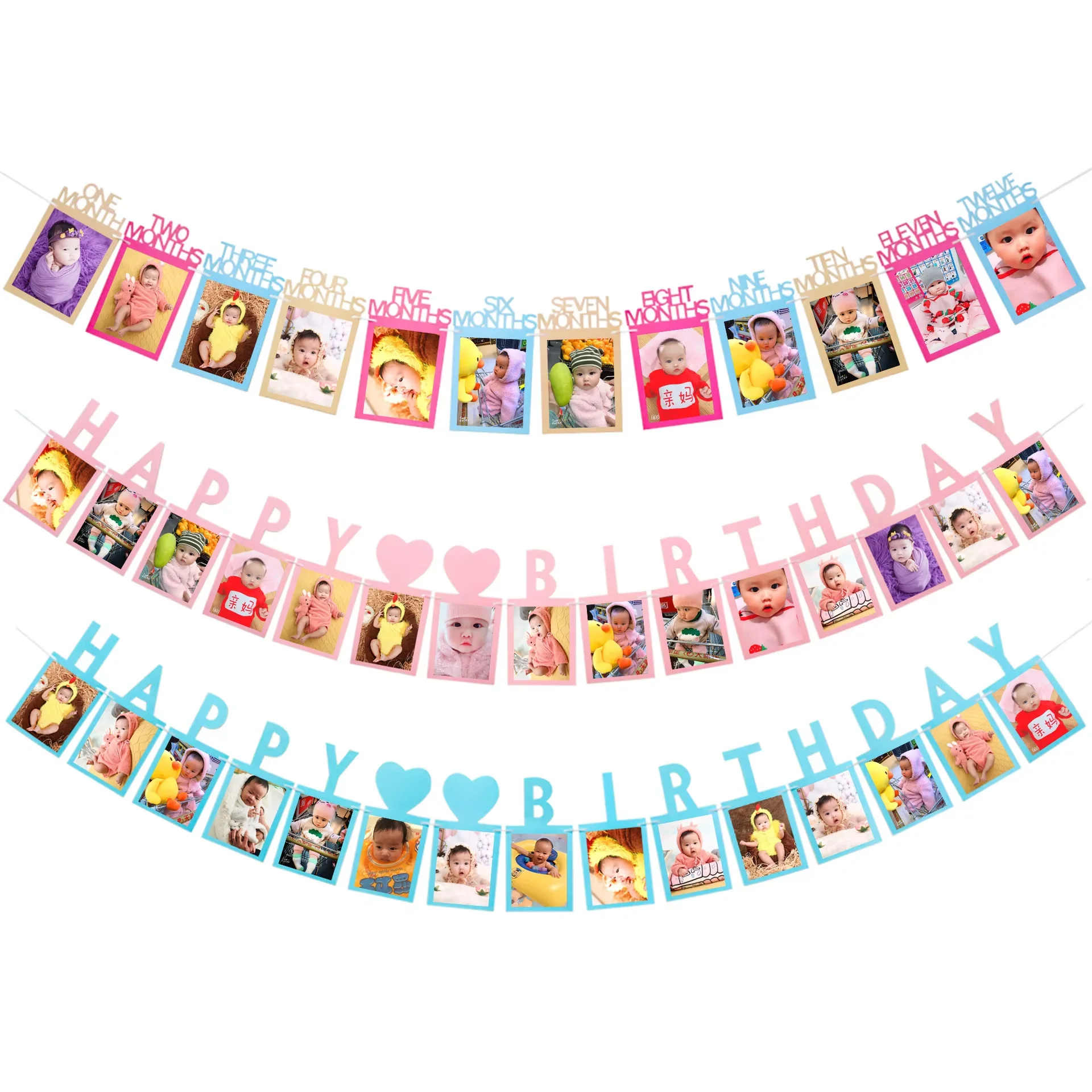 Custom 1-12 Month Photo Prop Monthly Milestone Photograph 1st Birthday Baby Photo Banner First Birthday Party Decoration
