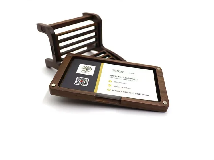 Portable All-Wood Business Card Holder for Men and Women Rectangular Box with Magnetic Closure Business Gift preview 2