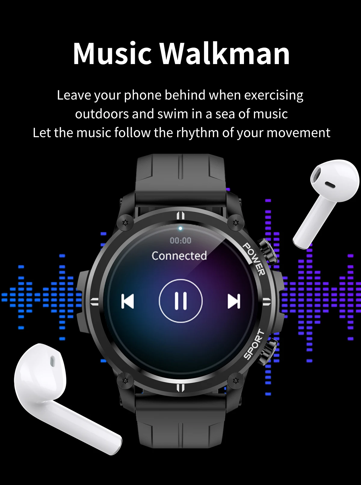 2021 New H32 Intelligente Reloj Smart Sport Watch Wireless Headset Connect Music Play Smart Watch